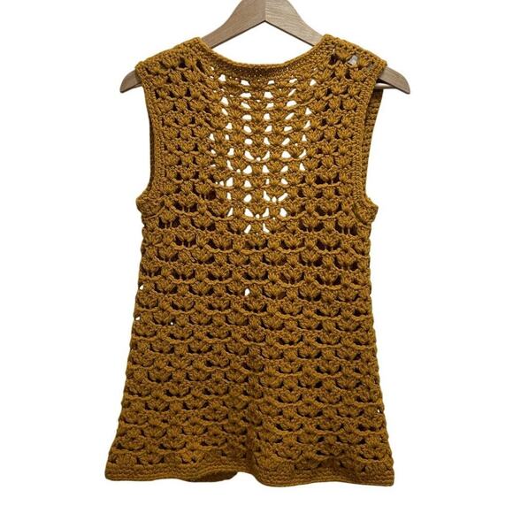Handmade Knitted Crochet Vest Sweater O/S Mustard Yellow Coquette Cottage Boho - Picture 3 of 3